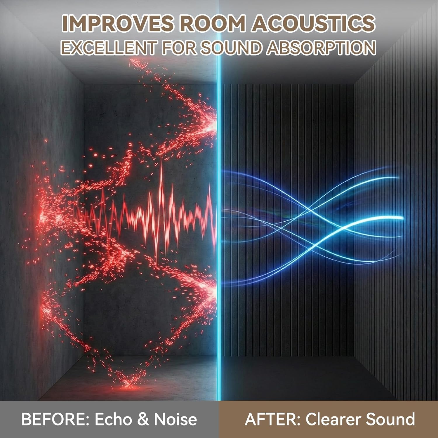 10Pack Large Acoustic Panels, 48x24x0.38 inch Sound Proof Panels for Walls, Self-Adhesive Sound Dampening Wall Panels, Noise Absorbing Decorative Wall Panels, Wall Noise Blocker for Home (Black)